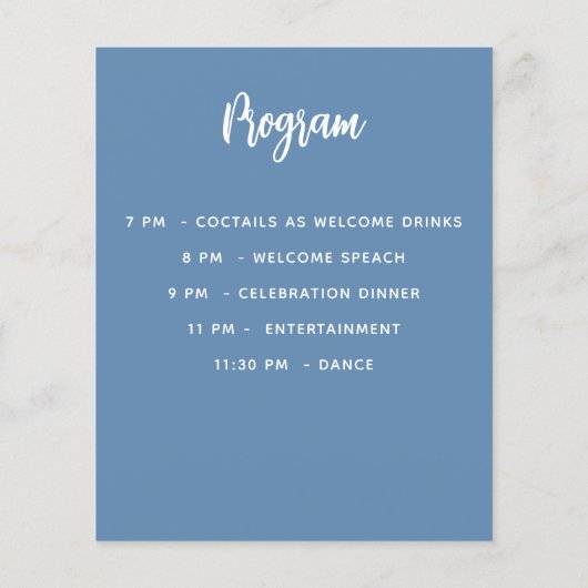 Menu programma stoffig blauw verjaardagsfeestje (Achterkant)