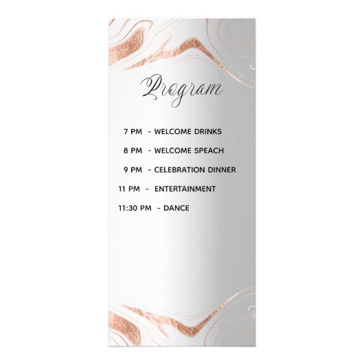 Menu programme argent rose or marbre mariage (Dos)