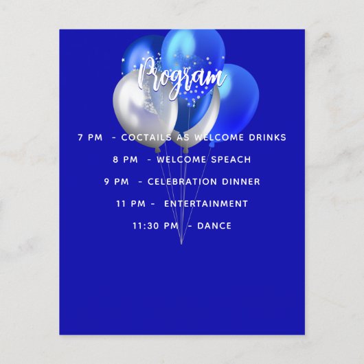 Menu programme Ballons blancs bleu royal (Dos)
