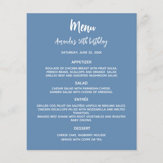 Menu programme bleu pâle fête d'anniversaire (Devant)