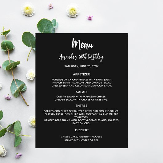 Menu programme noir blanc