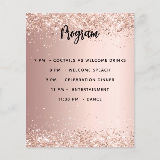 Menu programme rose or fête d'anniversaire (Dos)