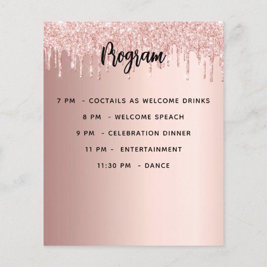 Menu programme rose or fête d'anniversaire (Dos)