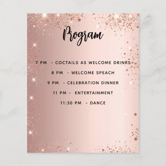 Menu programme rose or parties scintillant fête d' (Dos)