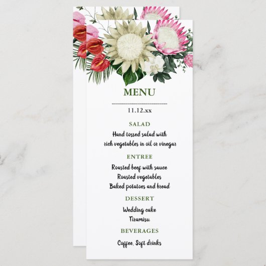 Menu Protea à l'aquarelle de la Monstère tropicale | Me (Devant / Derrière)