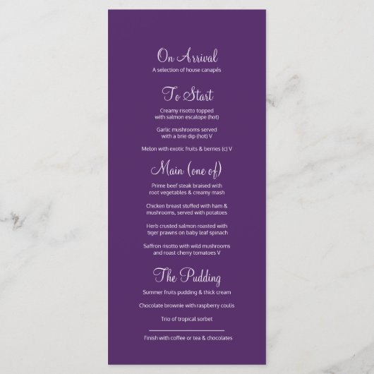 Menu Purple arbres peints mariage d'hiver (Dos)