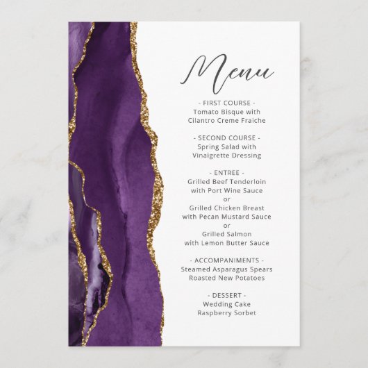 Menu Purple Gold Agate Mariage de script moderne (Devant)