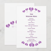 Menu Purple Hearts Design Wedding (Devant / Derrière)