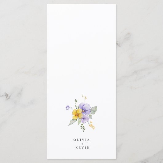 Menu Purple Lavande Jaune Aquarelle Mariage Floral (Dos)