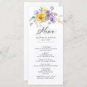 Menu Purple Lavande Jaune Aquarelle Mariage Floral (Devant / Derrière)