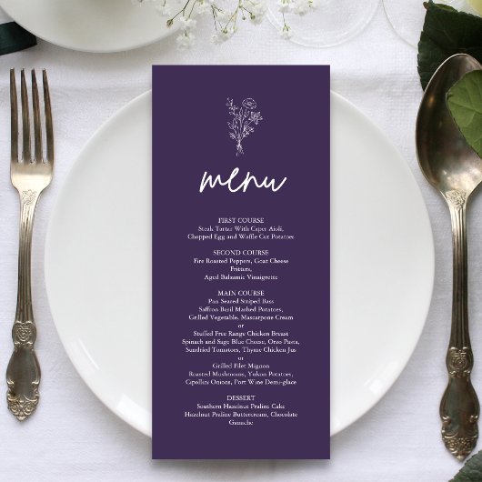 Menu Purple minimaliste Botaniques Terracotta Mariage