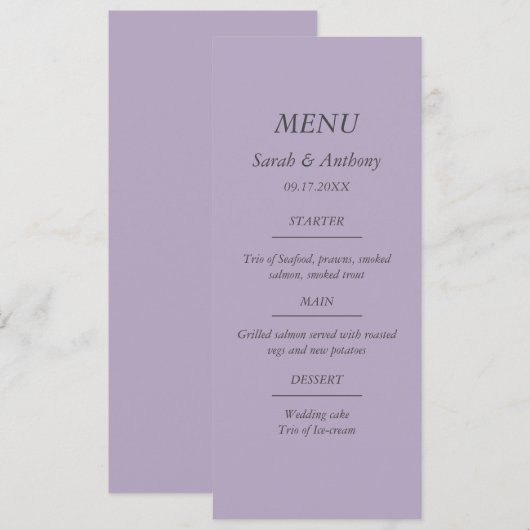 Menu Purple Moderne Minimaliste Simple Mariage (Devant / Derrière)