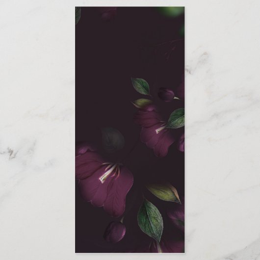 Menu Purple Moody Blooms Calligraphie Mariage Dîner (Dos)