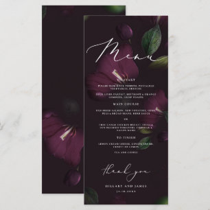 Menu Purple Moody Blooms Calligraphie Mariage Dîner