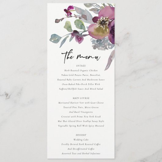 MENU PURPLE PEACH PURPLE LILAC WATERCOLOR MARIAGE FLORA (Devant)