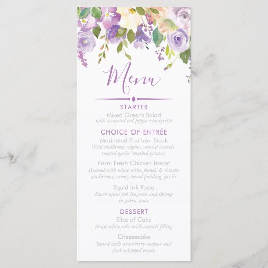 Menu Purple Peonies Fête des mariées, événement personn (Devant)