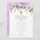 Menu Purple Peonies Girl Baptism Custom 5x7 Event (Devant / Derrière)