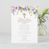 Menu Purple Peonies Girl Baptism Custom 5x7 Event (Debout devant)