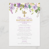 Menu Purple Peonies Girl Baptism Custom 5x7 Event (Devant)