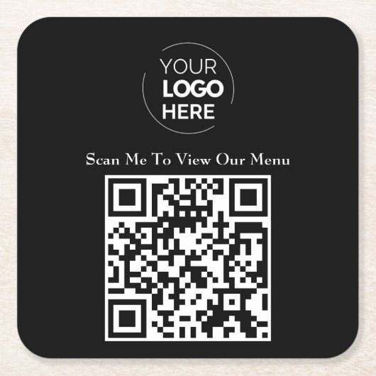 Menu QR-code | Contactloze Logo Vierkante Kartonnen Onderzetter (Voorkant)