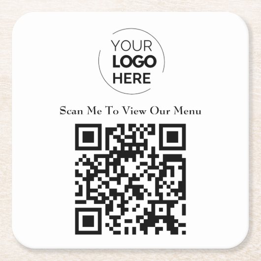 Menu QR-code | Logo Wit Contactloos Modern Vierkante Kartonnen Onderzetter (Voorkant)