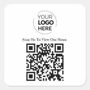Menu QR-code Logo Wit Contactloos Modern Vierkante Sticker