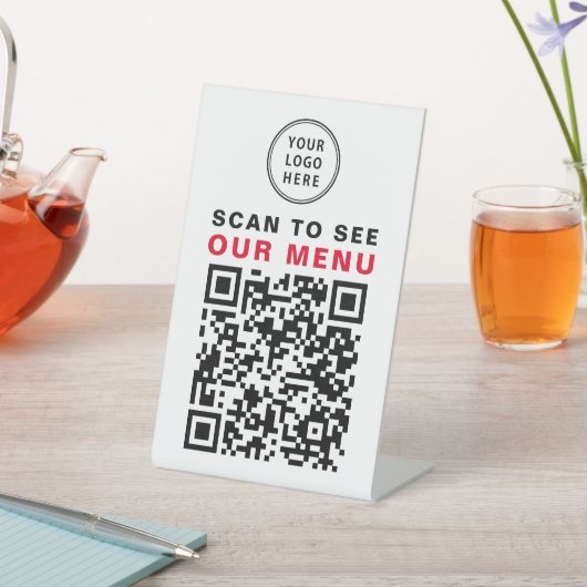 Menu QR Code Restaurant Logo Reclamebord Met Voetstuk (Insitu)