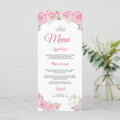 Menu Quinceanera Blush rose Floral Argent Couronne (Debout devant)