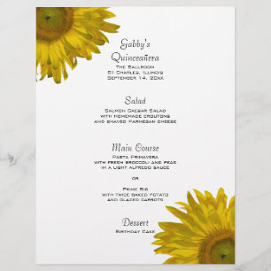 Menu Quinceanera de tournesol jaune