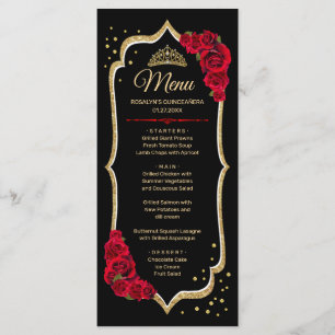 Menu Quinceanera d'or rouge noir