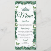 Menu Quinceañera Emerald Green Floral Butterflies Tiara (Devant)