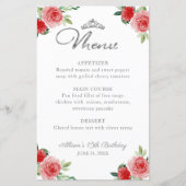 Menu Quinceanera Floral Argent Rouge Faux Foil (Devant)