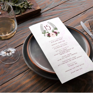 Menu Quinceanera Floral Western Horseshoe
