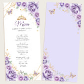 Menu Quinceanera Florale d'or violet Lilac