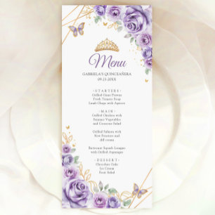 Menu Quinceanera Florale d'or violet Lilac