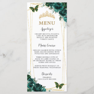 Menu Quinceanera Papillons Floraux Vert Émeraude