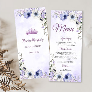 Menu Quinceañera Purple Lilac Floral Tiara Papillons