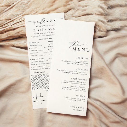 Menu Quiz Mariage minimaliste Ellesmere et