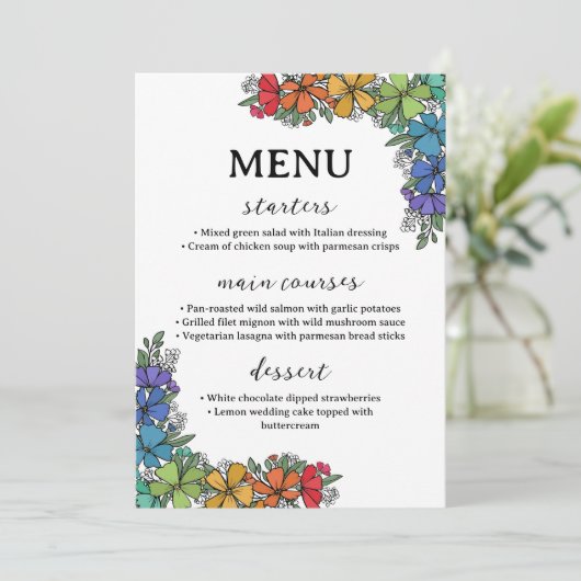Menu Rainbow Pride Flowers LGBTQ Mariage (Debout devant)