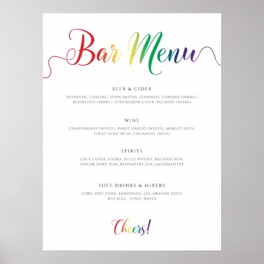Menu Rainbow Wedding Bar Poster (Voorkant)