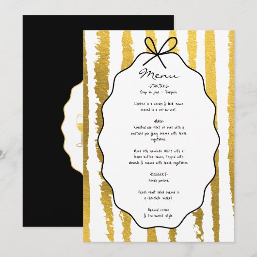 Menu Rayures Capricieuses Mariage Peint à la Main (Devant / Derrière)