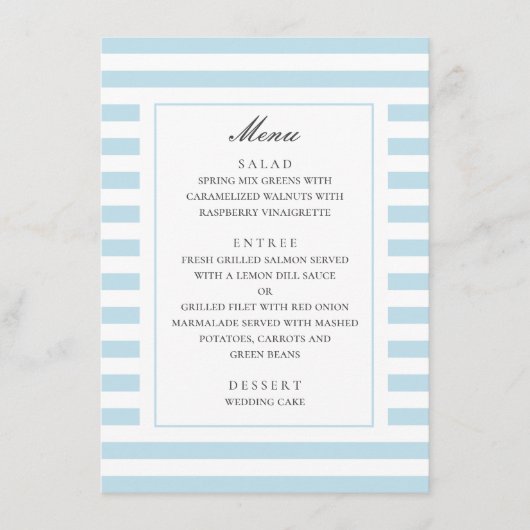 Menu Rayures marines bleues. Mariage rayé moderne (Devant)