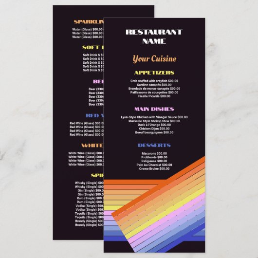 Menu Rayures Vives, Restaurant Slimline (Devant / Derrière)