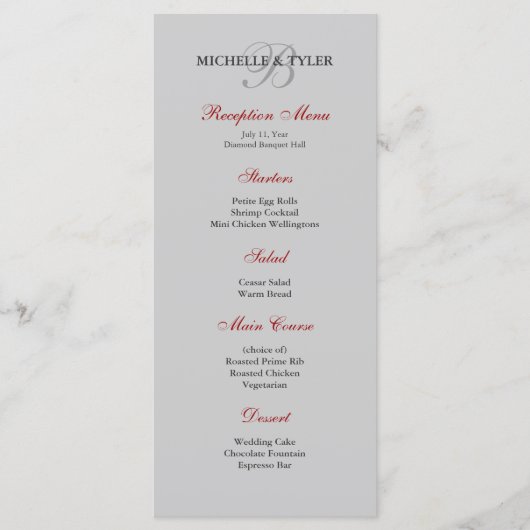 Menu Réception Argent et Monogramme Rouge (Devant)
