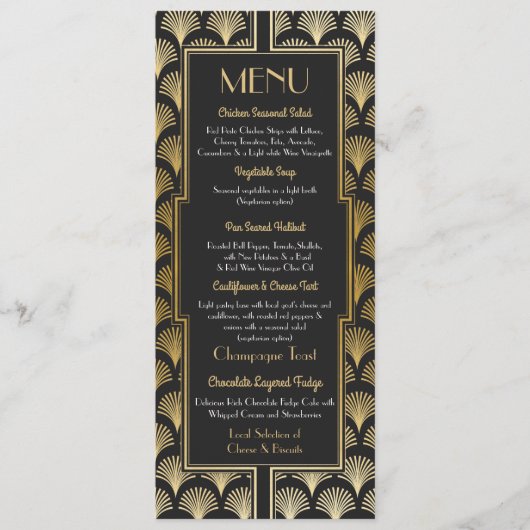 Menu Réception Art déco du Mariage des années 1920 (Devant)