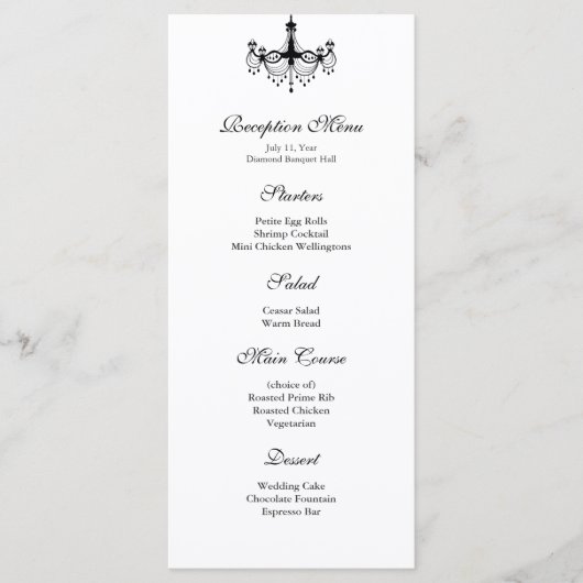 Menu Réception Chandelier noir et blanc (Devant)