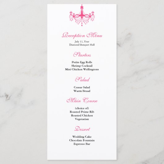 Menu Réception Chandelier rose et noir (Devant)