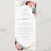 Menu Réception Chic Floral Blush Bourgogne Gold Wedding (Devant)
