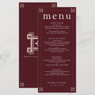 Menu Réception de mariage à clé grecque Rose de Bourgog
