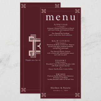 Menu Réception de mariage à clé grecque Rose de Bourgog